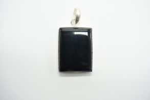 grand PENDENTIF ARGENT onyx noir avec cordon cuir noir