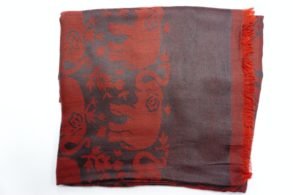 Pashmina cachemire et soie noir/rouge avec motif éléphants
