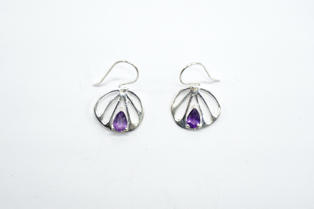 Boucles D'oreilles En Argent 925 Avec Améthyste Naturelle - Dormeuses - Marque Rose-Mimosa - Neuf étiqueté