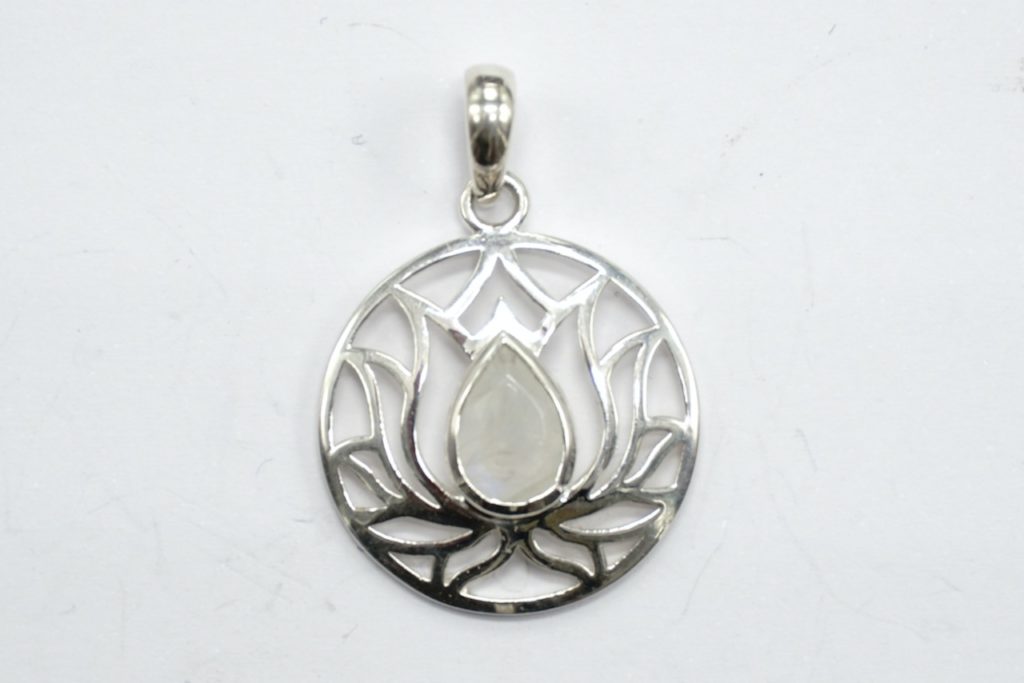 Magnifique Collier Vintage En Argent Avec Pendentif En Malachite Et Pierre De Lune - Occasion