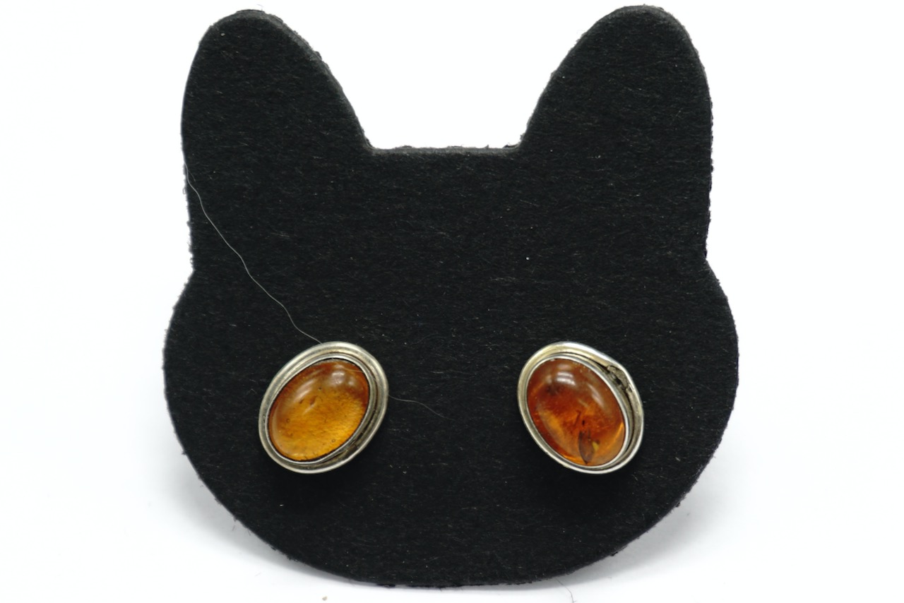 Boucles D'oreilles En Argent Sterling Avec Ambre Naturel Incrusté - Vintage