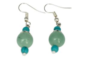 Boucles d’oreille tibétaines avec pierres en Jade et turquoise