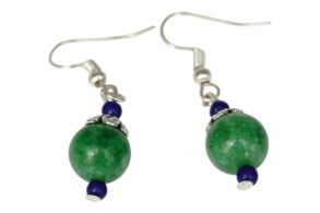 Boucles d’oreille tibétaines avec pierres en JADE et LAPIS-LAZULI