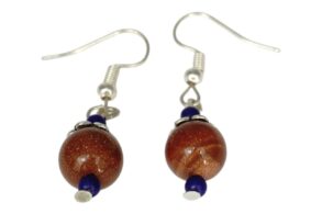Boucles d’oreille tibétaines avec pierre du soleil et lapis-lazuli