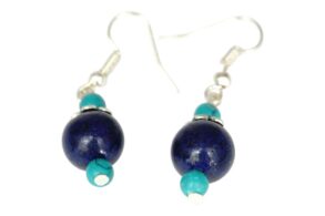Boucles d’oreille tibétaines avec pierres en LAPIS-LAZULI et turquoise