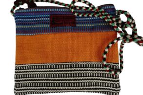Grande Pochette en tissus couleur bleu/orange