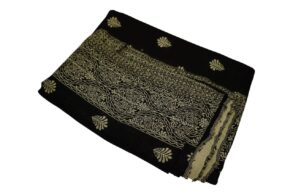 Pashmina SOIE/CACHEMIRE noir/jaune avec des motifs