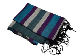 pashmina 100% cachemire couleur violet/vert/gris avec des frises noires