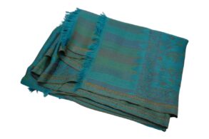 pashmina 100% cachemire de couleur turquoise avec des motifs