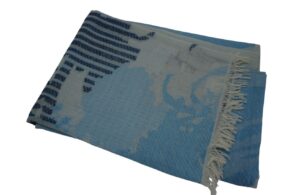 pashmina bleu cachemire/coton avec motifs