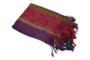 pashmina 100% cachemire couleur rose/violet/vert/marron avec des frises