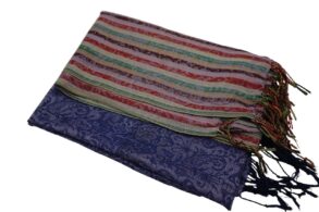 pashmina 100% cachemire couleur bleu/vert/rouge avec des frises