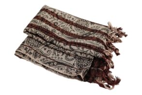 pashmina 100% cachemire couleurmarron/beige avec des frises