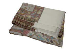 pashmina 100% cachemire bord blanc et motifs éléphants