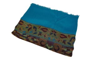 pashmina 100% cachemire bord urquoise et motifs éléphants