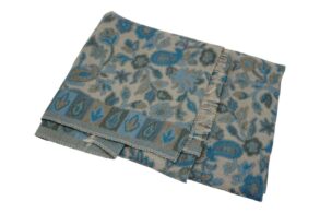 Pashmina en laine et soie bleu/blanc avec des motifs