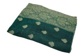 Pashmina SOIE/CACHEMIRE vert foncé/jaune dorée avec des motifs