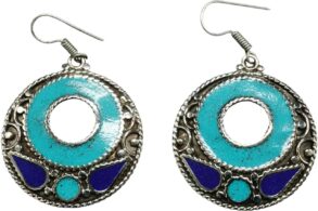 Boucles d&rsquo;oreille rondes avec pierre naturelle lapis-lazuli et turquoise
