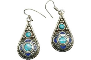 Boucles d&rsquo;oreille argentées avec pierre naturelle lapis-lazuli et turquoise