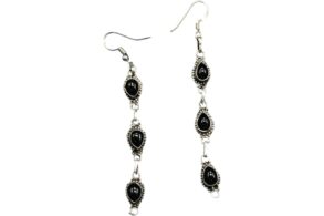 boucles d’oreille 3 rangs pierre onyx noir