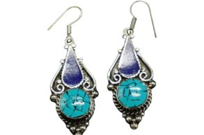 Boucles d’oreille argent avec pierre naturelle lapis-lazuli et turquoise