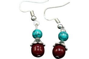 Boucles d’oreille tibétaines turquoise et grenat