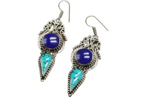 Boucles d&rsquo;oreille argentées avec pierre naturelle lapis-lazuli et turquoise