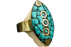 Bague fantaisie ethnique ajustable et turquoise