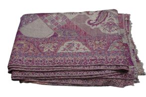Pashmina 100% CACHEMIRE violet/blanc avec des motifs