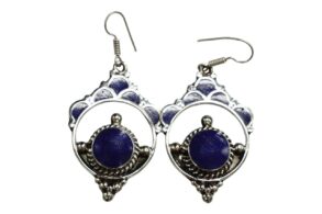 Boucles d&rsquo;oreille rondes avec pierre naturelle lapis-lazuli