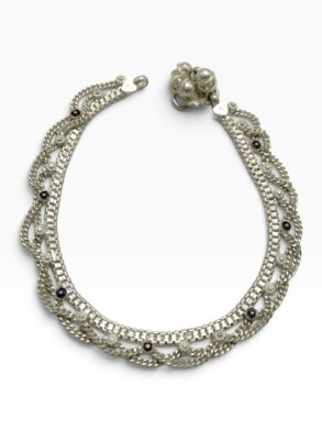 CHAINE DE CHEVILLES en ARGENT chainettes et pierres de couleur