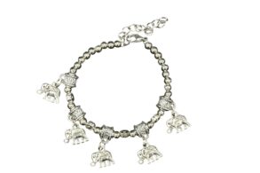 Bracelet tibétain argenté pampilles éléphants