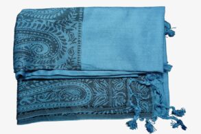 Pashmina SOIE/CACHEMIRE bleu avec des motifs