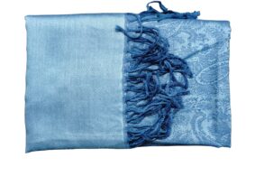 Pashmina SOIE/CACHEMIRE bleu lagon avec des motifs