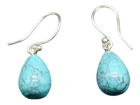 Boucles D'oreilles Pendantes Tibétaines - Argent Tibétain Et Turquoise Reconstituée
