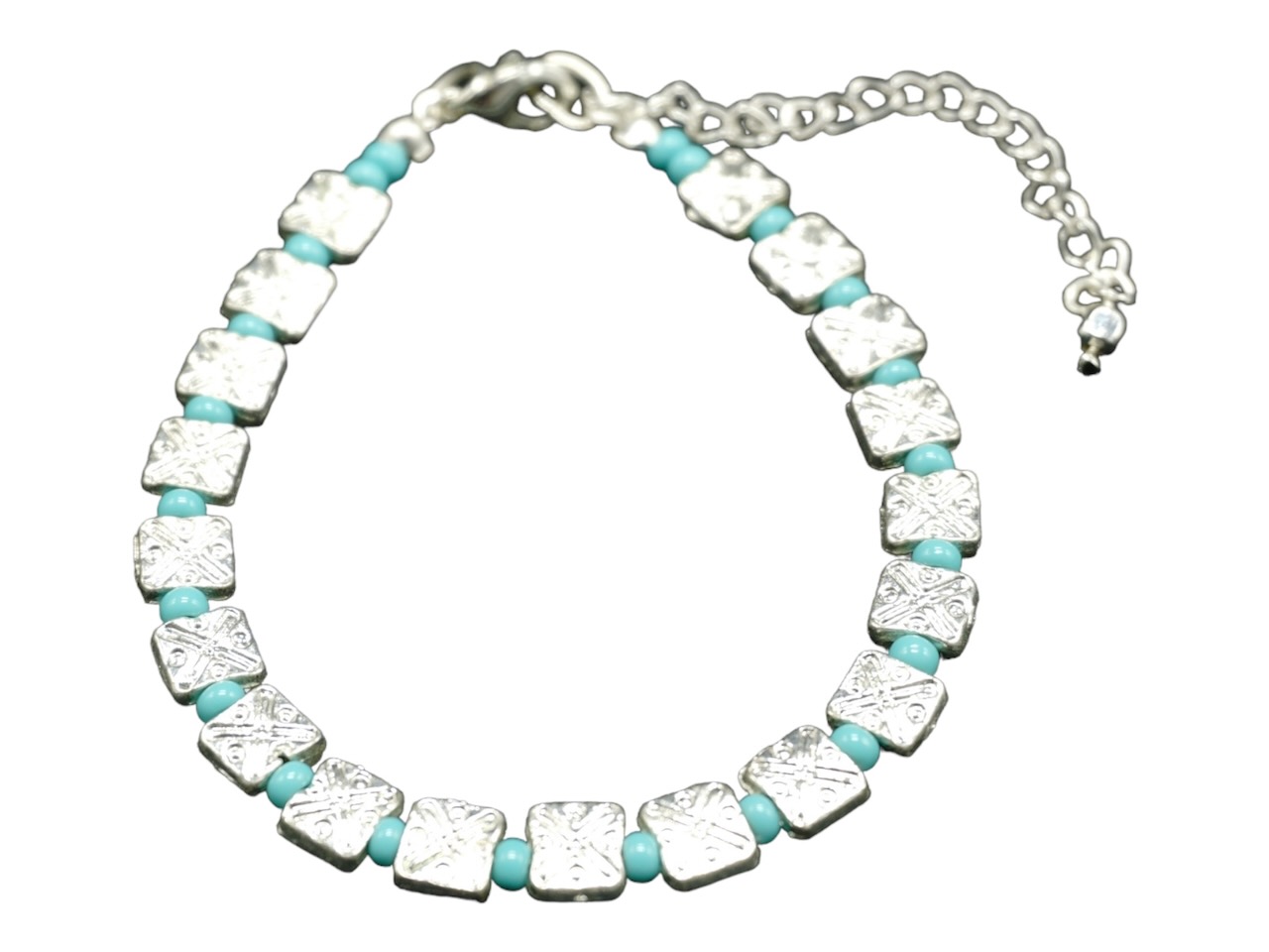 Bracelet bleu et doré + pompon doré