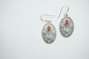 BOUCLES D&rsquo;OREILLES ARGENT filigrane et corail