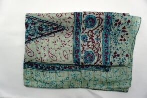 Foulard soie bleu-vert avec motifs